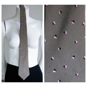 Vintage Lanvin  Paris Mushroom Grey Micro Floral Men's Silk Tie